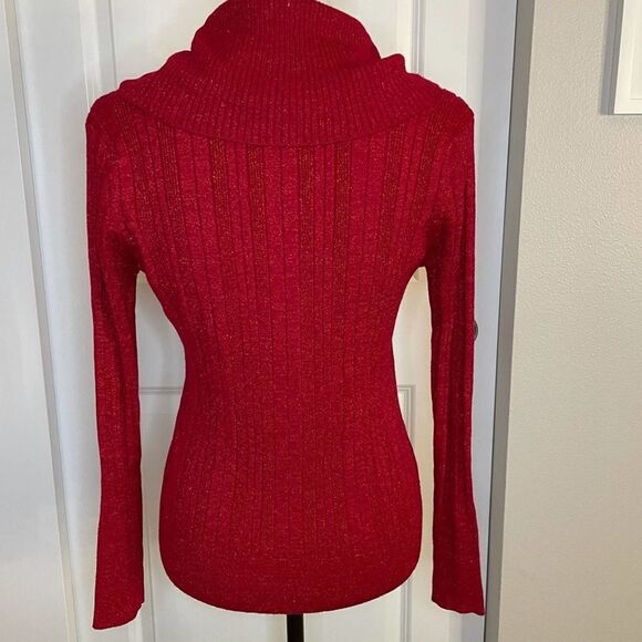 United States Sweater Red Metallic Cowl Neck S - Picture 3 of 10